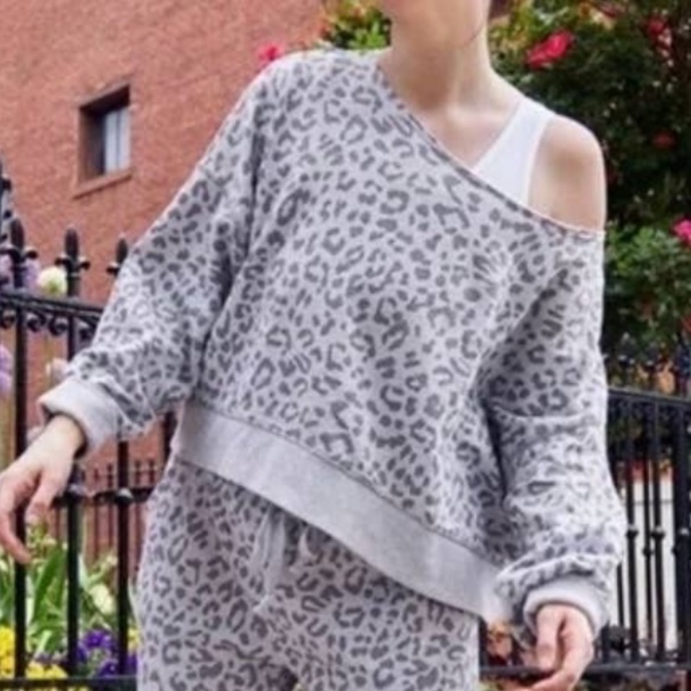 NWT Aerie Oversized Leopard Print Crop Sweatshirt Sz M